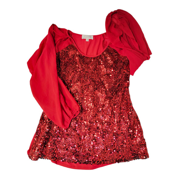 Badgley Mischka Tops - Badgley Mischka Sz 2X Red Sequin Top Blouse shirt